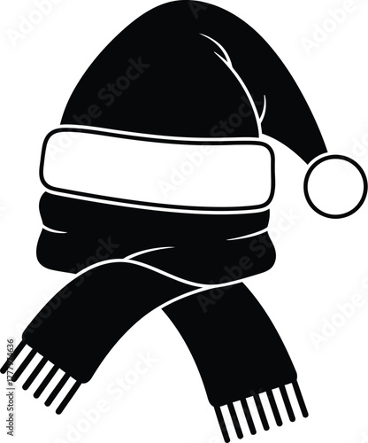 Festive Christmas scarf, winter foulard fashion accessory vector illustration icon silhouette. 