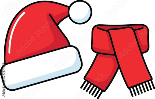 Red and white festive Christmas scarf, winter foulard fashion accessory vector illustration icon