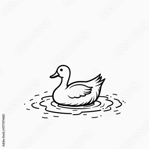 Duck swimming in circular ripples on white background  