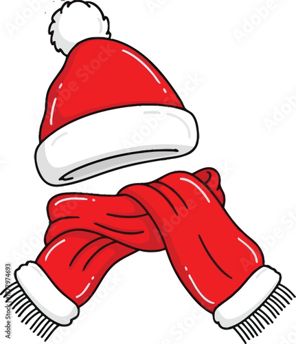 Red and white festive Christmas scarf, winter foulard fashion accessory vector illustration icon