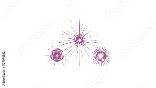 Vibrant purple fireworks exploding in a dazzling display against a clean white background celebrating a special occasion