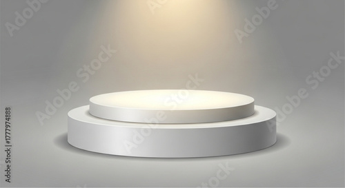 A luminous stage is illuminated by a spotlight, perfect for showcasing your product. The clean design of this podium provides the perfect presentation. vector illustration