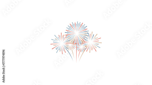 Whimsical hand drawn illustration of a stylized pink and green fireworks explosion against a clean white background
