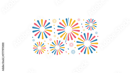 Vibrant colorful abstract fireworks exploding in a festive celebration pattern on a white background