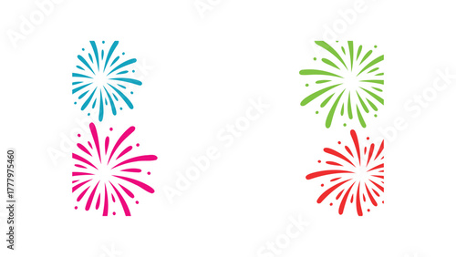 Vibrant colorful abstract bursts of light and energy resembling fireworks on a clean white background