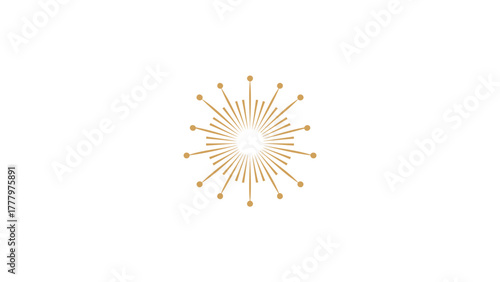 Abstract geometric sunburst bursting outwards with golden rays and subtle sparkle on a clean white background
