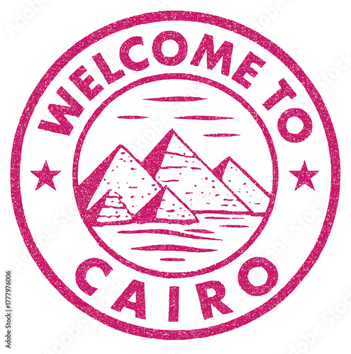 Experience the wonder of Cairo with a unique rubber stamp featuring the iconic Pyramids of Giza