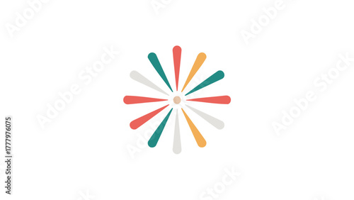 Explosion of colorful abstract shapes resembling fireworks or a flower bursting with vibrant energy on a white background