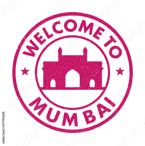 Rubber stamp design showcasing Mumbai as the gateway to India, perfect for travel enthusiasts and explorers