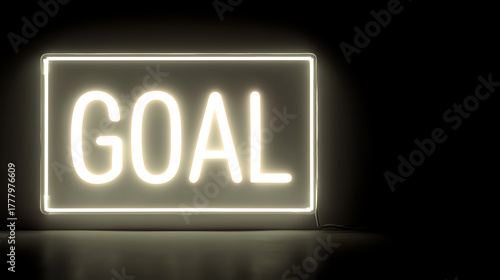 A glowing white neon sign in a rectangular frame displays the word 