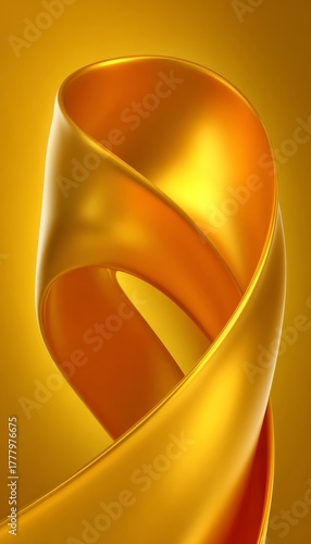 Elegant Golden Ribbon Abstract Art with Reflective Metallic Design and Winding Creativity Background