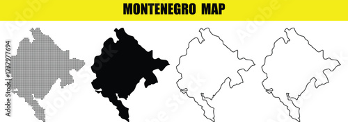 Hand made Montenegro map set in gray black and white outlines vector illustration for infographic and design By Adobe Illustrator