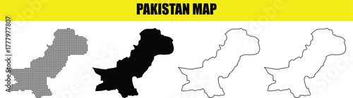 Hand made Pakistan map silhouette set vector illustration showing territory borders for infographic and design element By Adobe Illustrator