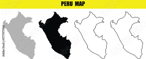 Hand made Peru map vector illustration country outline in different styles for geographic and travel design projects By Adobe Illustrator