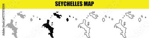 Hand made Seychelles map vector illustration outline and solid versions for infographic and design projects By Adobe Illustrator