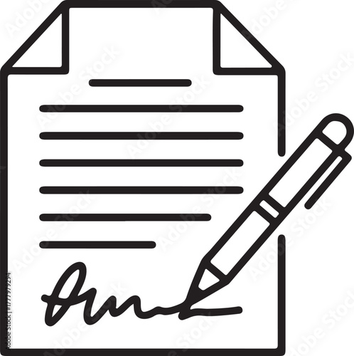 Simple line contract icon with legal agreement and document elements