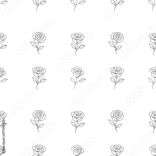 Seamless pattern with outline roses. Minimal floral background.