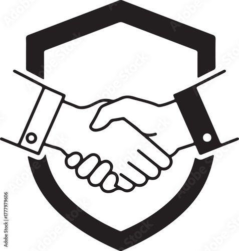 Secure partnership symbol with handshake inside a shield representing trust and collaboration