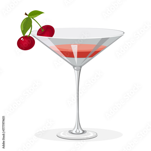 glass goblet with cherries without background