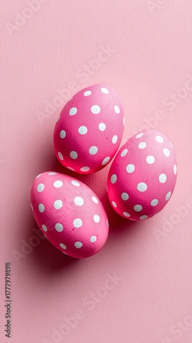 Pink Polka Dot Eggs Arranged on a Soft Pink Background for Festive Decoration