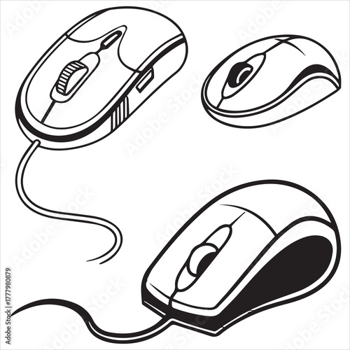 line art  computer mouse icon set