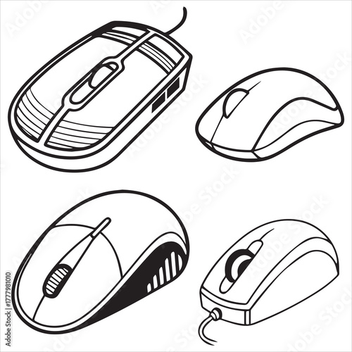 line art  computer mouse icon set