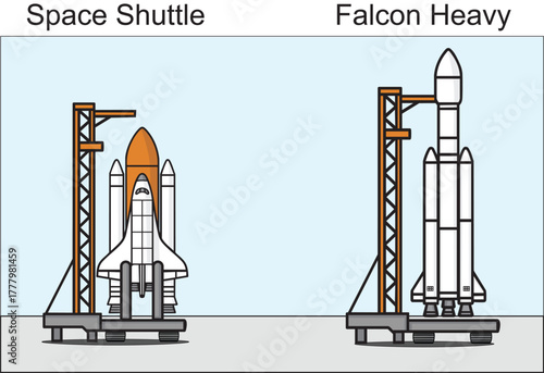 Space Shuttle and Falcon Heavy, Vector Illustration