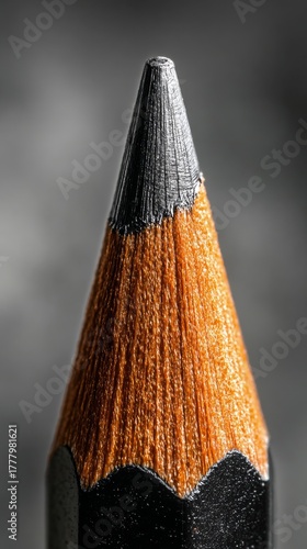 Close View of a Sharpened Pencil Tip in Black and White Setting