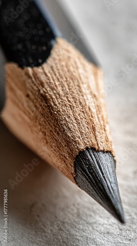 Close-up View of a Sharpened Pencil on a Wooden Surface During a Creative Moment