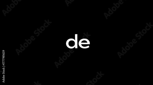 Minimalist white 'de' letters on a solid black background, simple graphic design element for text overlays, titles, or abstract concepts.