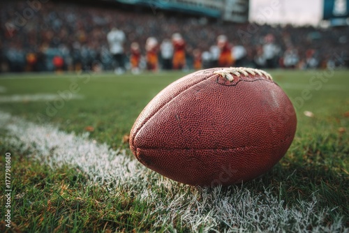Football Resting on the Field During an Evening Match
