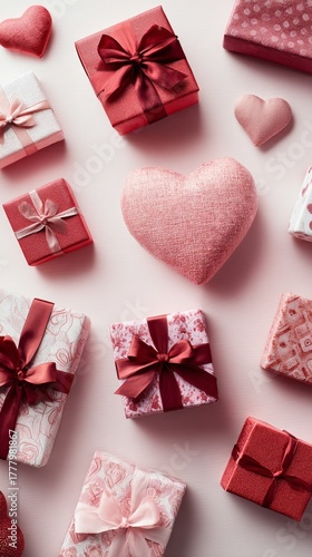Gift Boxes and Heart Decorations in Shades of Pink for a Special Occasion