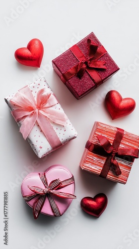 Gift Boxes and Heart Decorations in Shades of Pink for a Special Occasion