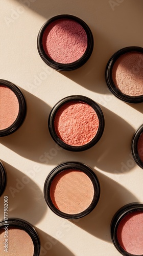 Vibrant Array of Blusher Pots in Various Shades Arranged in Artistic Pattern