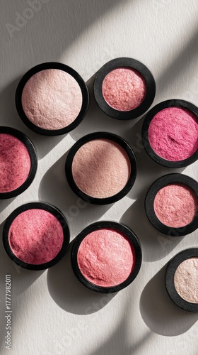 Vibrant Array of Blusher Pots in Various Shades Arranged in Artistic Pattern
