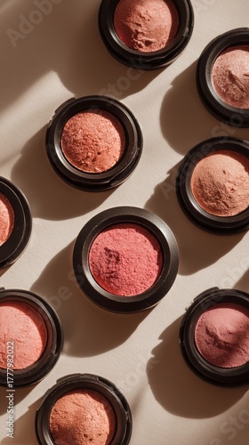 Different Shades of Blush Arranged in Circular Containers on a Light Surface