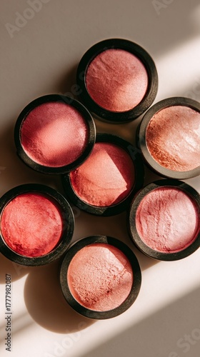 Different Shades of Blush Arranged in Circular Containers on a Light Surface