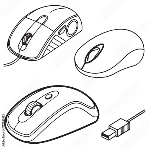 line art  computer mouse icon set