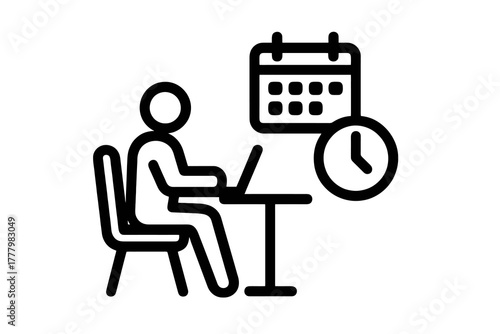 Minimal black freelance work icon representing time management, productivity, and independence, ideal for apps, websites, and business visuals.
