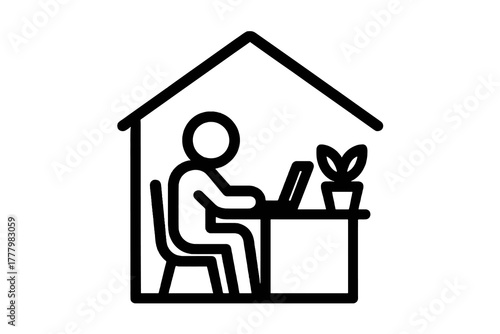 Minimal black work-from-home icon representing productivity, hybrid jobs, and freelance balance, ideal for apps, infographics, and business designs.