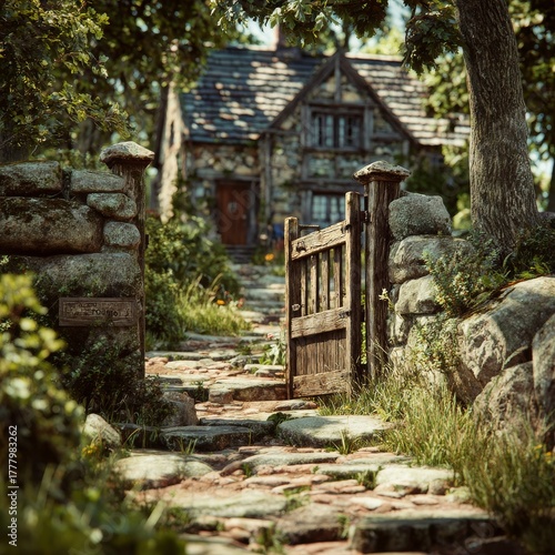 Charming Garden Path Leading to a Cozy Cottage in Bright Daylight