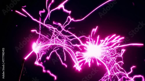 Abstract Lightning Bolt with Electric Energy in Vibrant Purple and Black Background for Creative Concepts