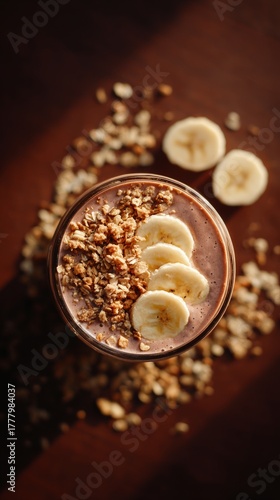 Smoothie Bowl Topped With Banana Slices and Granola in a Cozy Setting