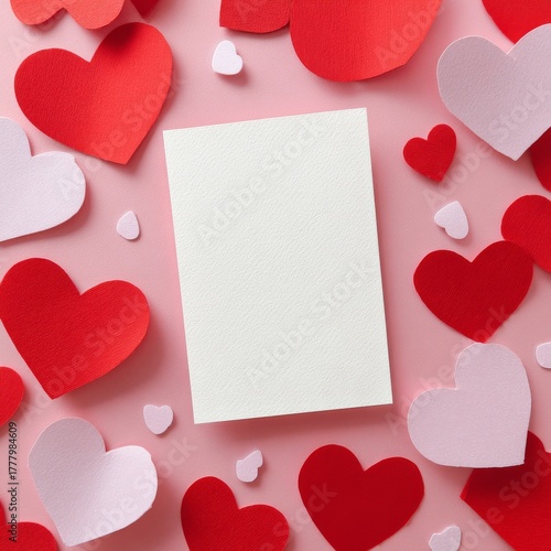 Colorful Heart Shapes Surround a Blank Card for Creative Messages and Love Notes
