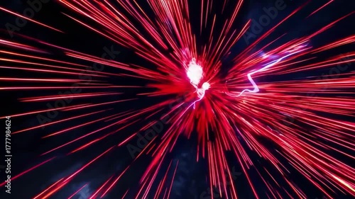 Dynamic Bright Red Light Rays Abstract Background with Dark Atmosphere and Energy Vortex Effect