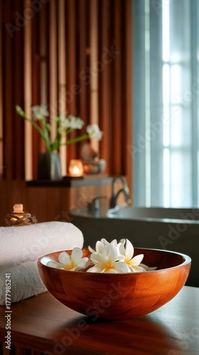 Spa Setting With Flowers, Candles, and Soft Lighting Creating a Tranquil Atmo...