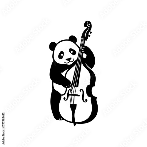 simple silhouette vector of panda playing double bass
