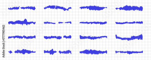  line brush blue hand drawn ink paint strokes on squared paper