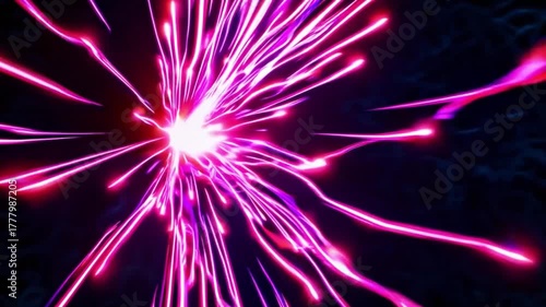 Abstract Neon Explosion with Bright Light Trails in a Dark Background for Modern Art and Technology Themes