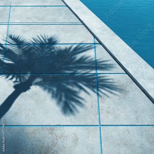 Clear Blue Water Beside a Pool With Palm Tree Shadow in Sunny Weather